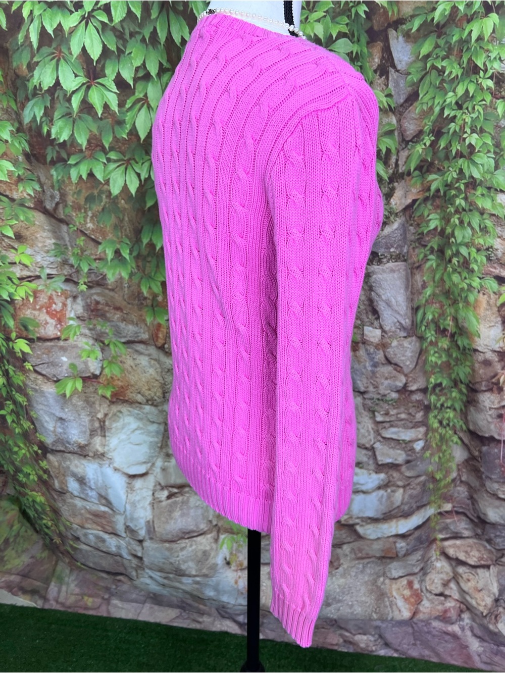 VINTAGE RALPH LAUREN Luxury Pink Cabled Preppy Polo Logo Crewneck Sweater, M - Picture 9 of 11